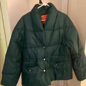 J. Crew Green Quilted Puffer Jacket with Shawl Collar